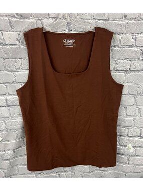 Chico's size 3 (XL) Contour Cotton Square Neck Tank Top Brown NWT